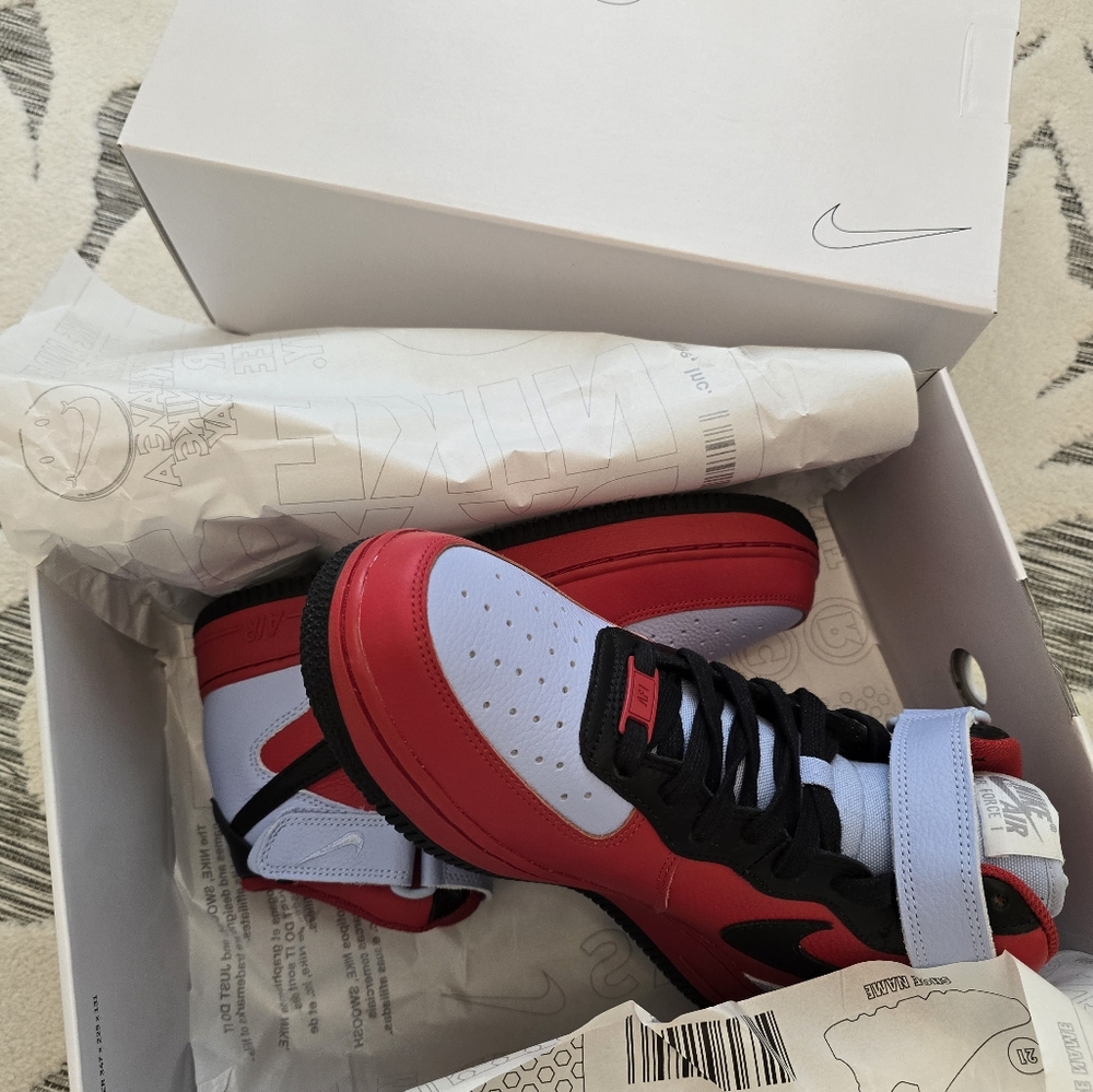 NIKE Air Force 1-Customized by Nike. Ice Blue/Red